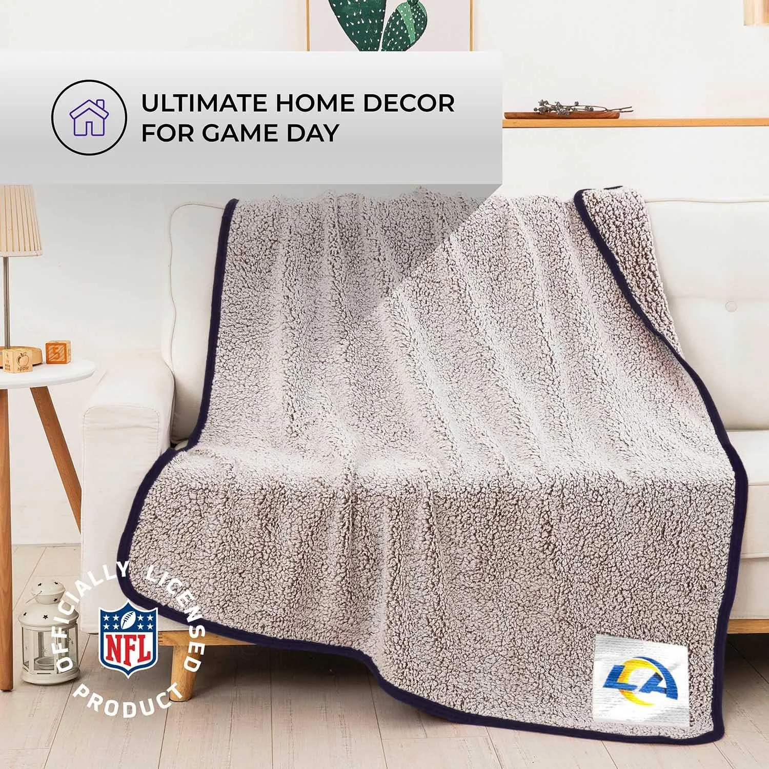 NORTHWEST NFL Silk Touch Sherpa Throw Blanket - Soft & Fluffy - Great for Gamedays - 60" x 50" - Experience Ultimate Comfort (Los Angeles Rams - Blue)