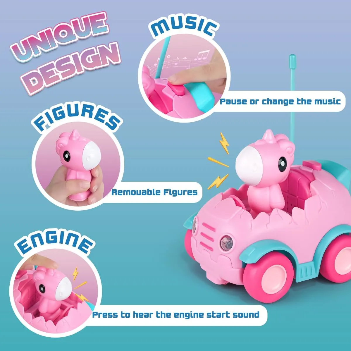 Nueplay Remote Control Car for Toddler Age 2 3 4 5, Electric RC Toys with Light & Music, Toddler Toys, Race Vehicles, Horse Figures Truck, Christmas Birthday Gift for Baby Girls, Pink