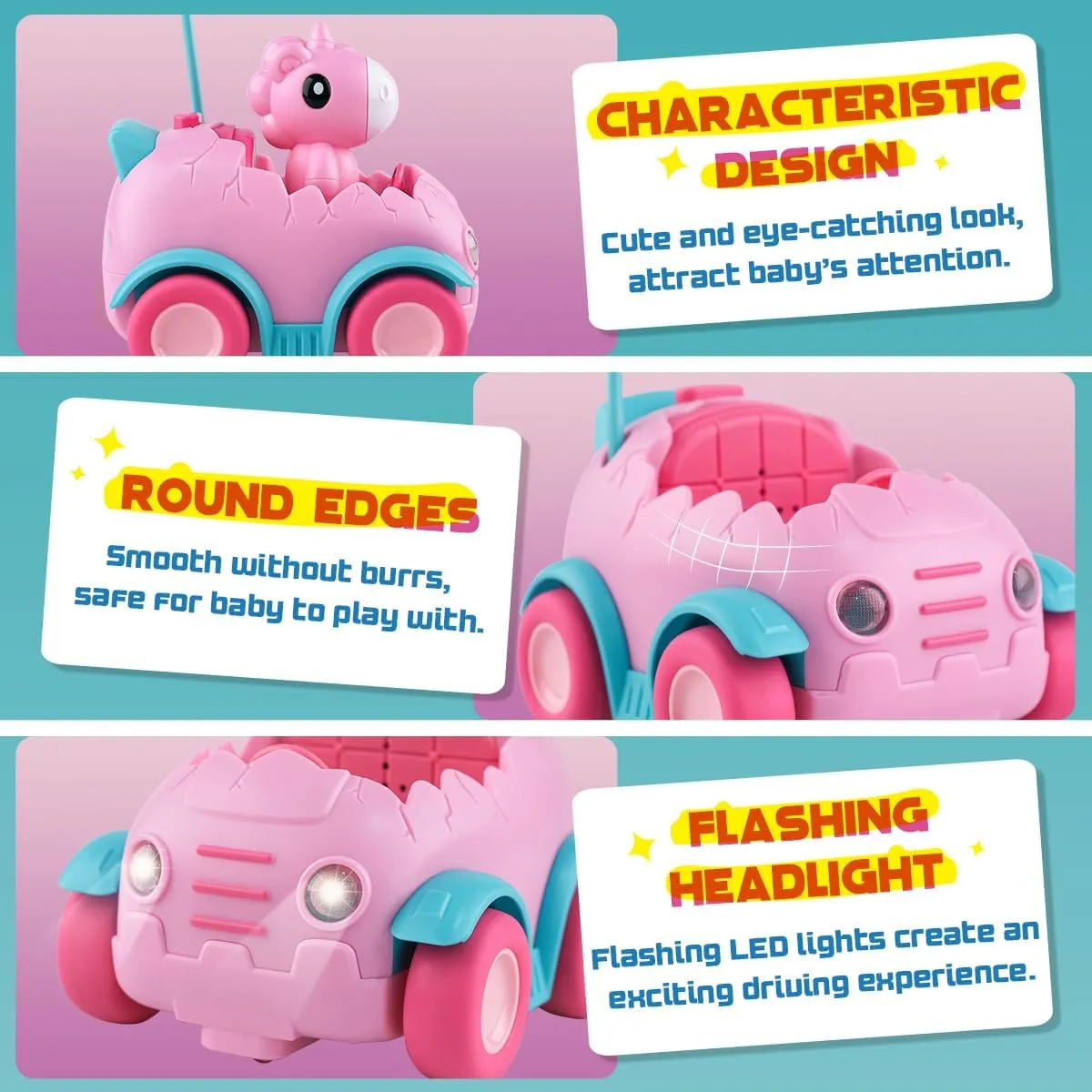 Nueplay Remote Control Car for Toddler Age 2 3 4 5, Electric RC Toys with Light & Music, Toddler Toys, Race Vehicles, Horse Figures Truck, Christmas Birthday Gift for Baby Girls, Pink