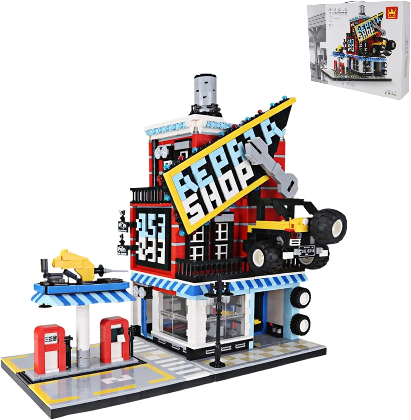 Oichy Building Block Set, Car Repair Shop Architecture Model Kit, 2120 PCS Collectible Display Toy Building Set for Adults and Kids
