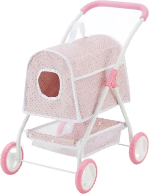 Olivia's Little World Polka Dots Princess Doll Animal Stroller with Detachable Toy Pet Carrier - Pet Doll Pram for 3 yrs and Up - Pink/Gray