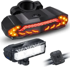 ONVIAN Rechargeable Bike Light Front and Rear Set for Night Riding, Ultra Bright Bicycle Headlight and Bike Tail Light Turn Signals with Bike Alarm, Waterproof Bike Accessories for Adult Kids Cycling