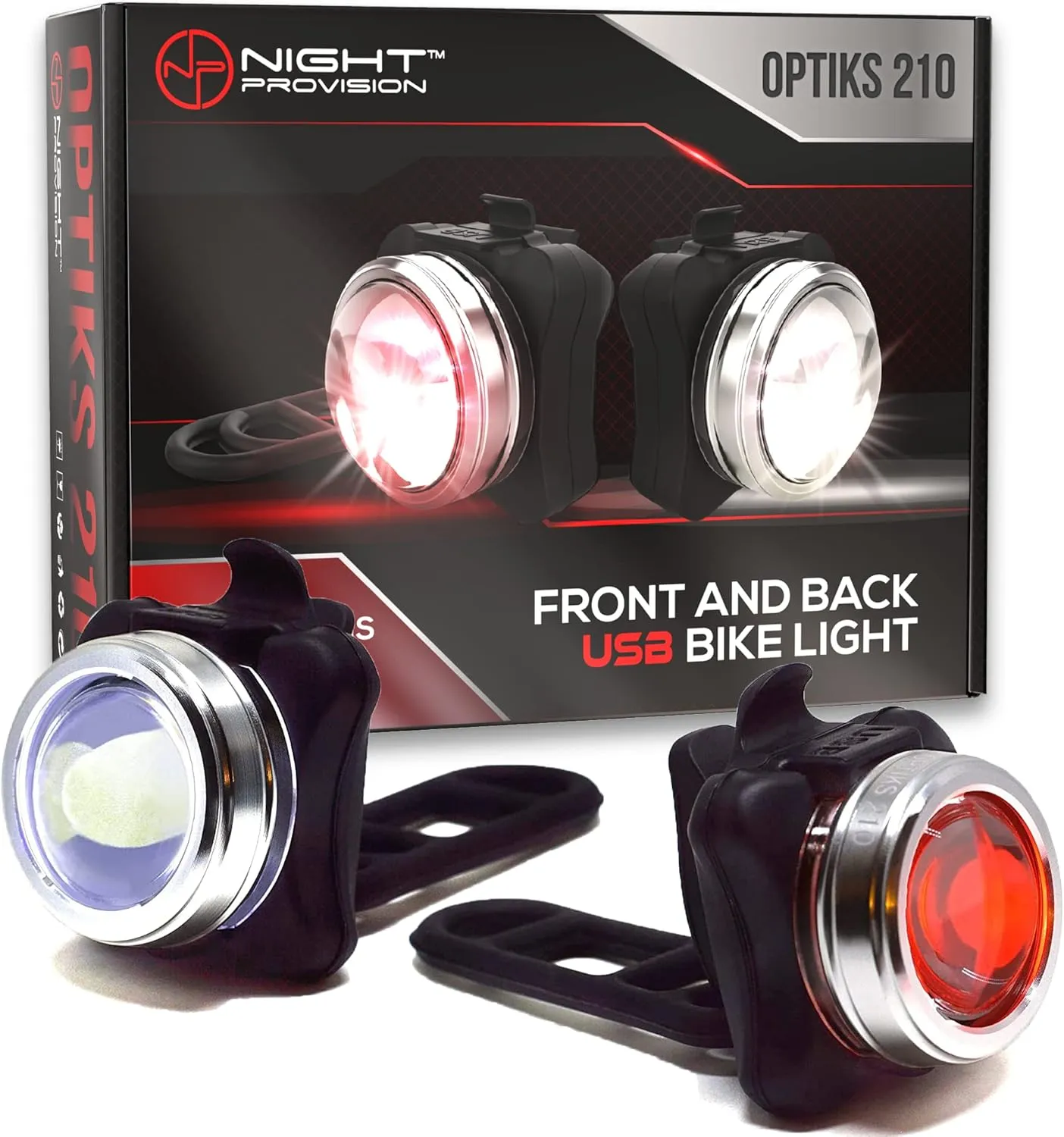 OPTIKS 210 Bike Lights Front and Back USB Rechargeable LED Skateboard Longboard Bicycles