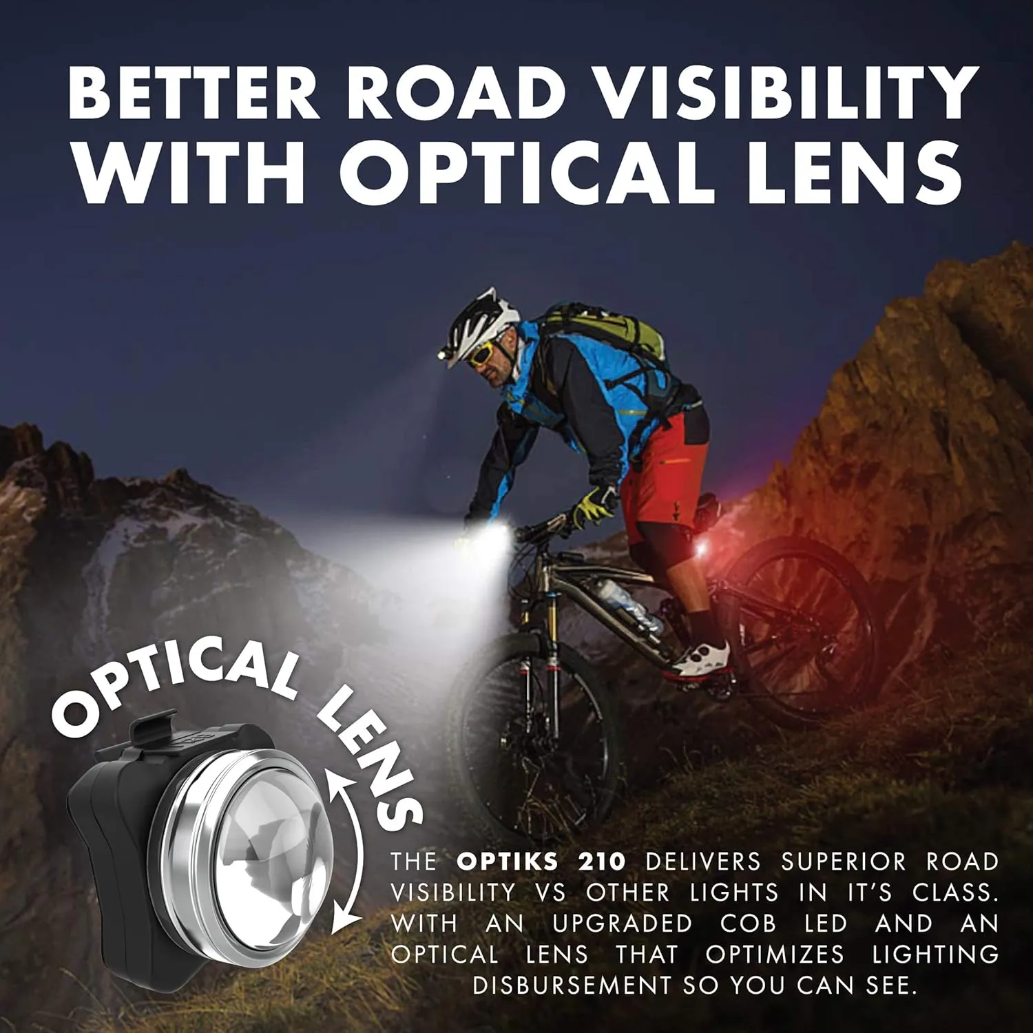 OPTIKS 210 Bike Lights Front and Back USB Rechargeable LED Skateboard Longboard Bicycles