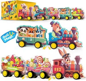 Oriate Rolling Magnet Train Set Magnetic Tiles, 5pcs Magnetized Action Animal Figurines Train Vehicles Compatible Magnetic Structural Build Magnets Tile Building Blocks Accessory Playset
