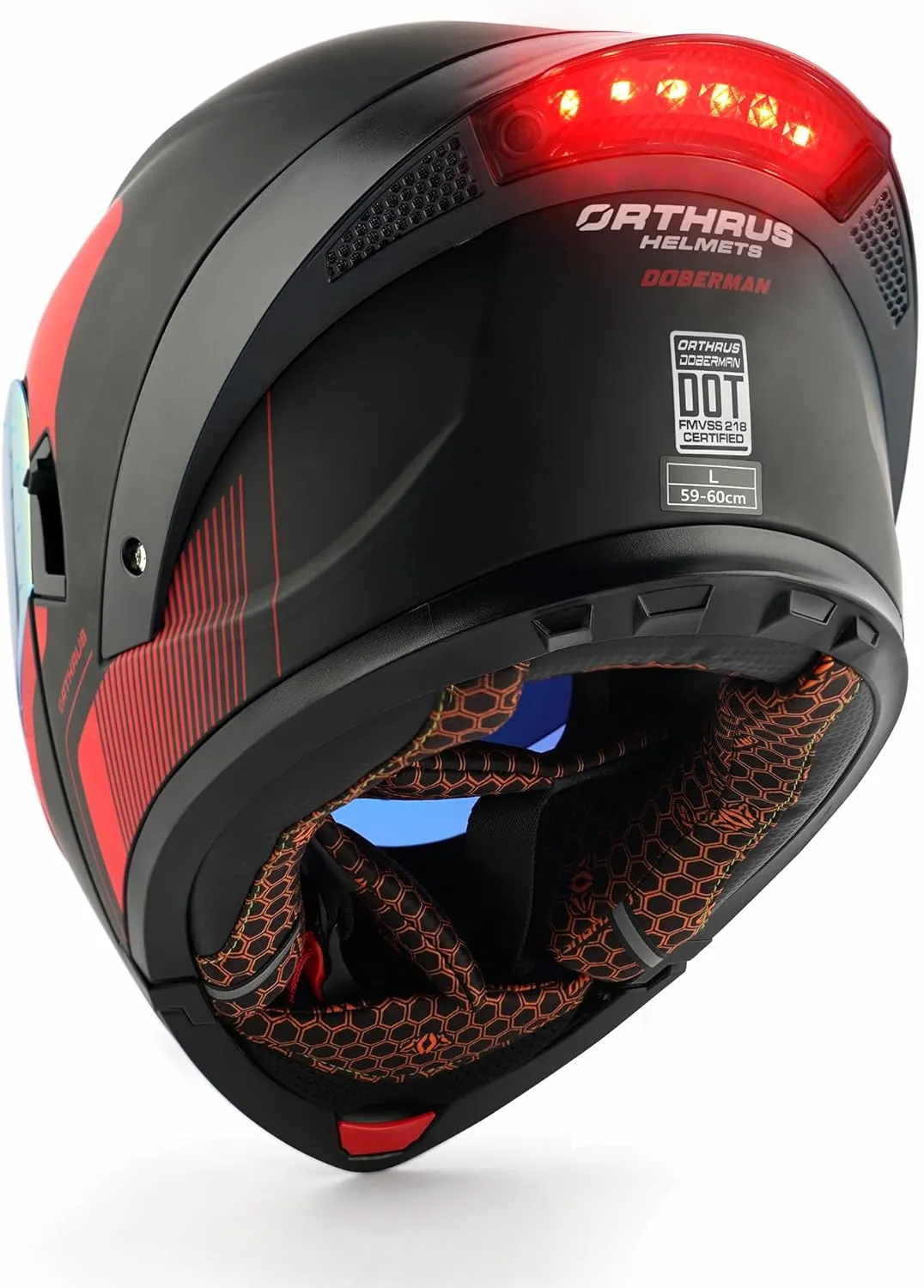 Orthrus Modular LED Full Face Motorcycle Helmet - DOT Approved Flip-Up Dual Visor Sun Shield & Bluetooth Ready for Adults Men Women - Street Bike/Motocross (Dobermann Red, XL)