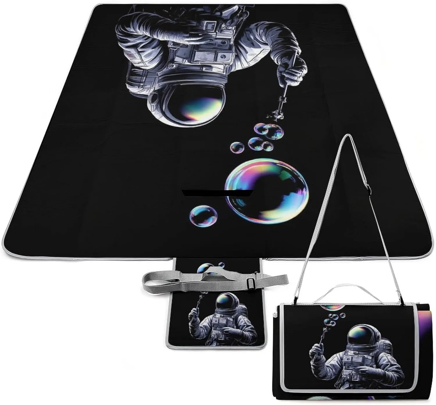 Outdoor Foldable Picnic Mat for Women and Men, Sturdy and Durable Trippy Space Bubble Astronaut Art Blanket for Park Travel Beach Camping