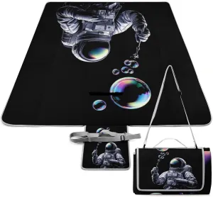 Outdoor Foldable Picnic Mat for Women and Men, Sturdy and Durable Trippy Space Bubble Astronaut Art Blanket for Park Travel Beach Camping