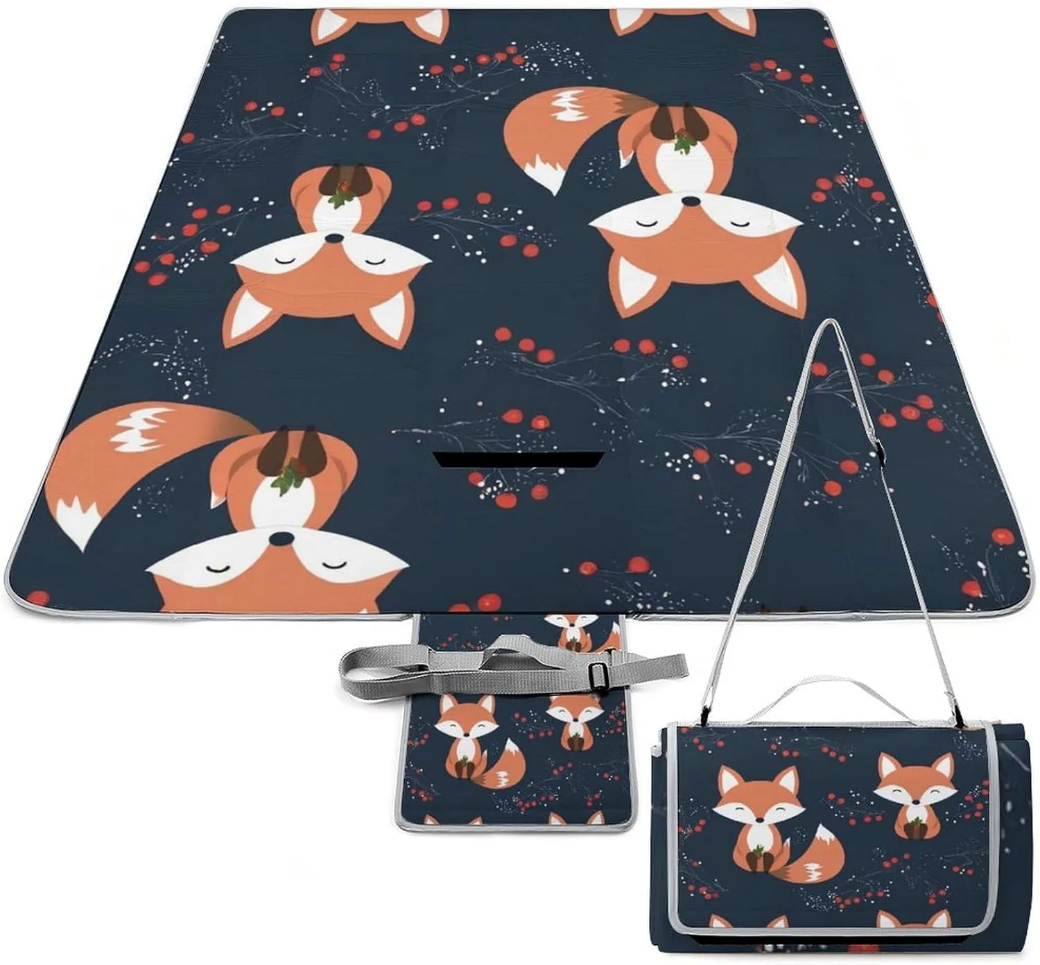 Outdoor Foldable Waterproof Mat for Unisex, Portable Cute Fox Art Picnic Blanket, Soft Blankets for Park Travel Grass Beach Camping