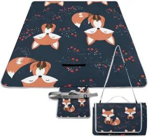 Outdoor Foldable Waterproof Mat for Unisex, Portable Cute Fox Art Picnic Blanket, Soft Blankets for Park Travel Grass Beach Camping