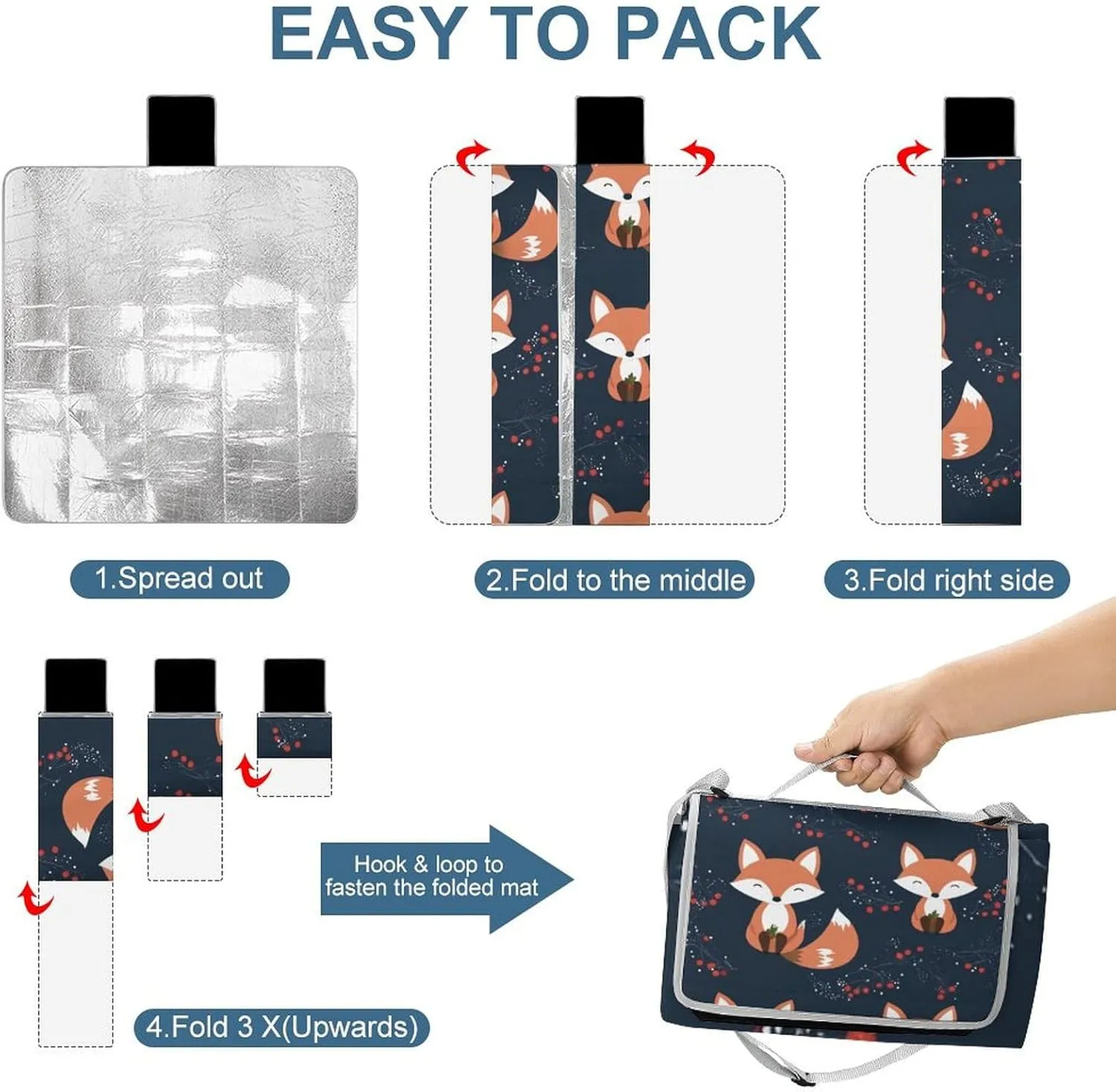 Outdoor Foldable Waterproof Mat for Unisex, Portable Cute Fox Art Picnic Blanket, Soft Blankets for Park Travel Grass Beach Camping