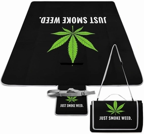 Outdoor Foldable Picnic Mat for Women and Men, Sturdy and Durable Just Smoke Green Weed Leaf Leaves Black Blanket for Park Travel Beach Camping