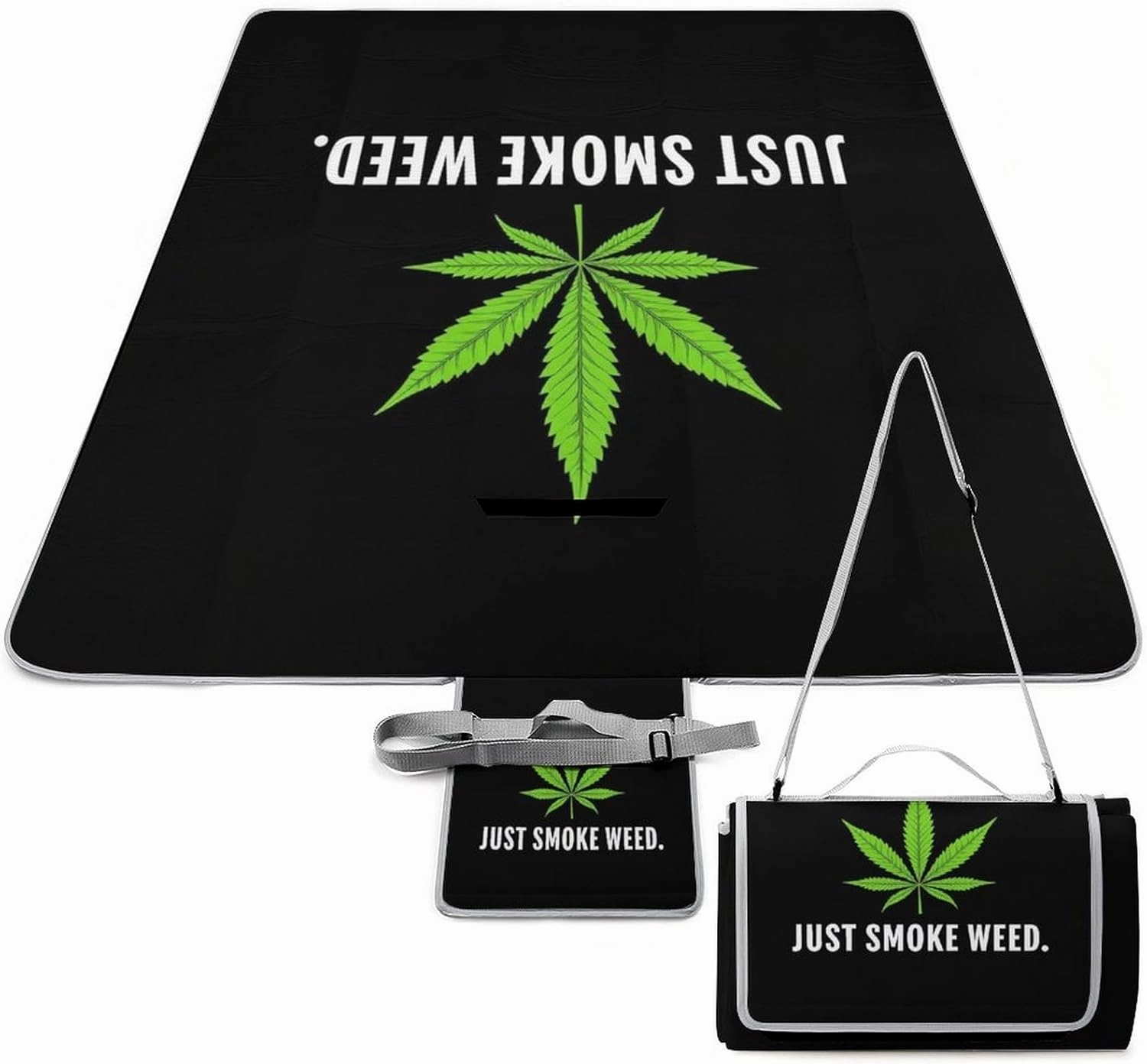 Outdoor Foldable Picnic Mat for Women and Men, Sturdy and Durable Just Smoke Green Weed Leaf Leaves Black Blanket for Park Travel Beach Camping