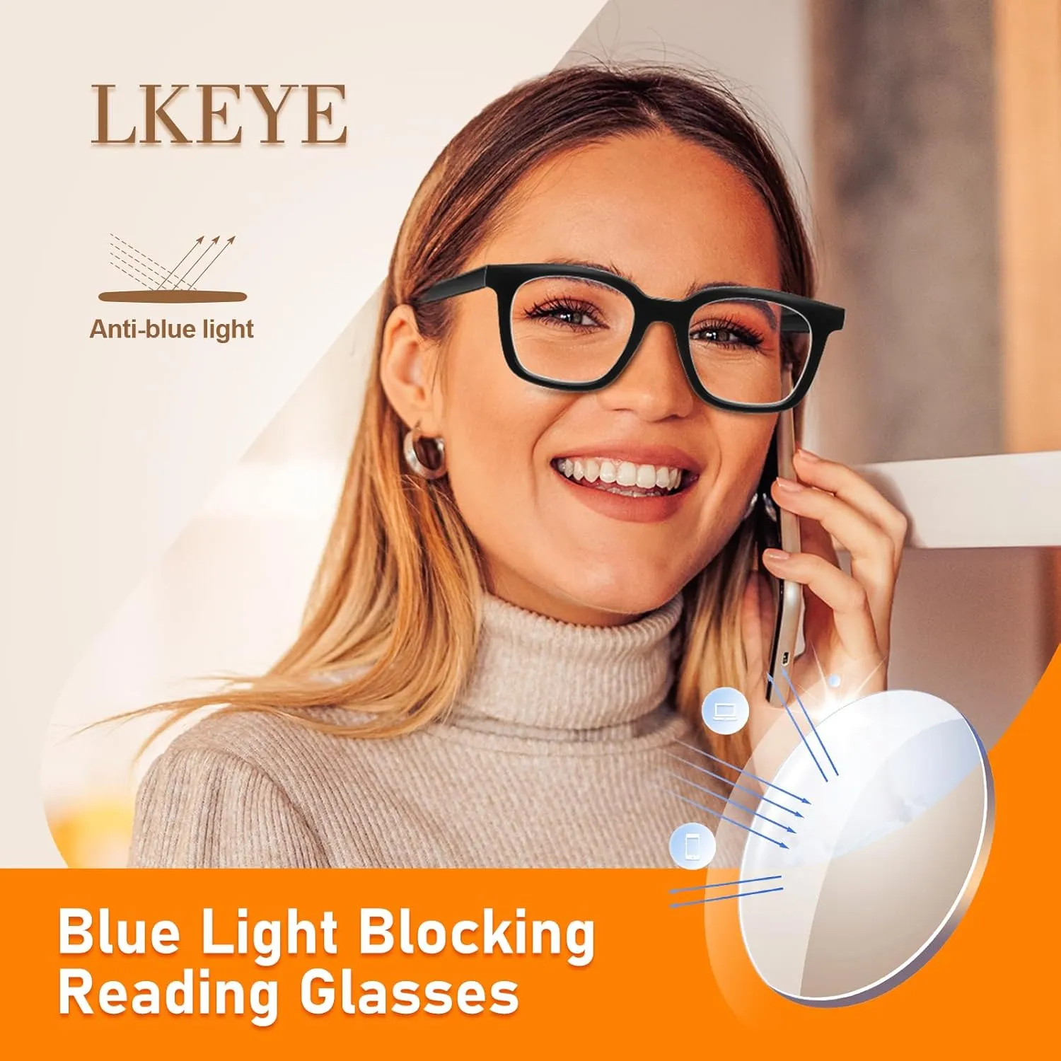 Oversized Reading Glasses For Women Blue Light Blocking Square Computer Reader Stylish Unbreakable Large Eyewear LK6078
