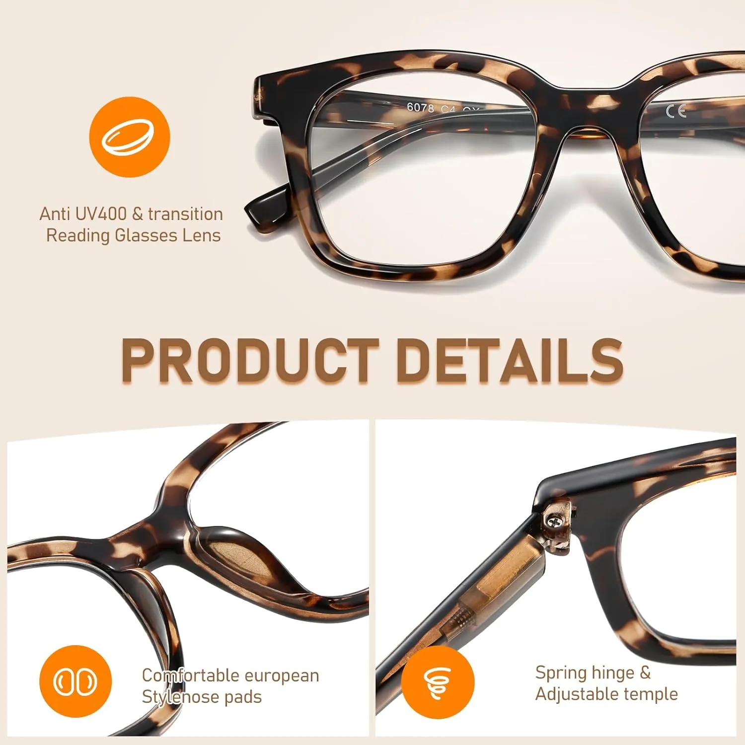 Oversized Reading Glasses For Women Blue Light Blocking Square Computer Reader Stylish Unbreakable Large Eyewear LK6078