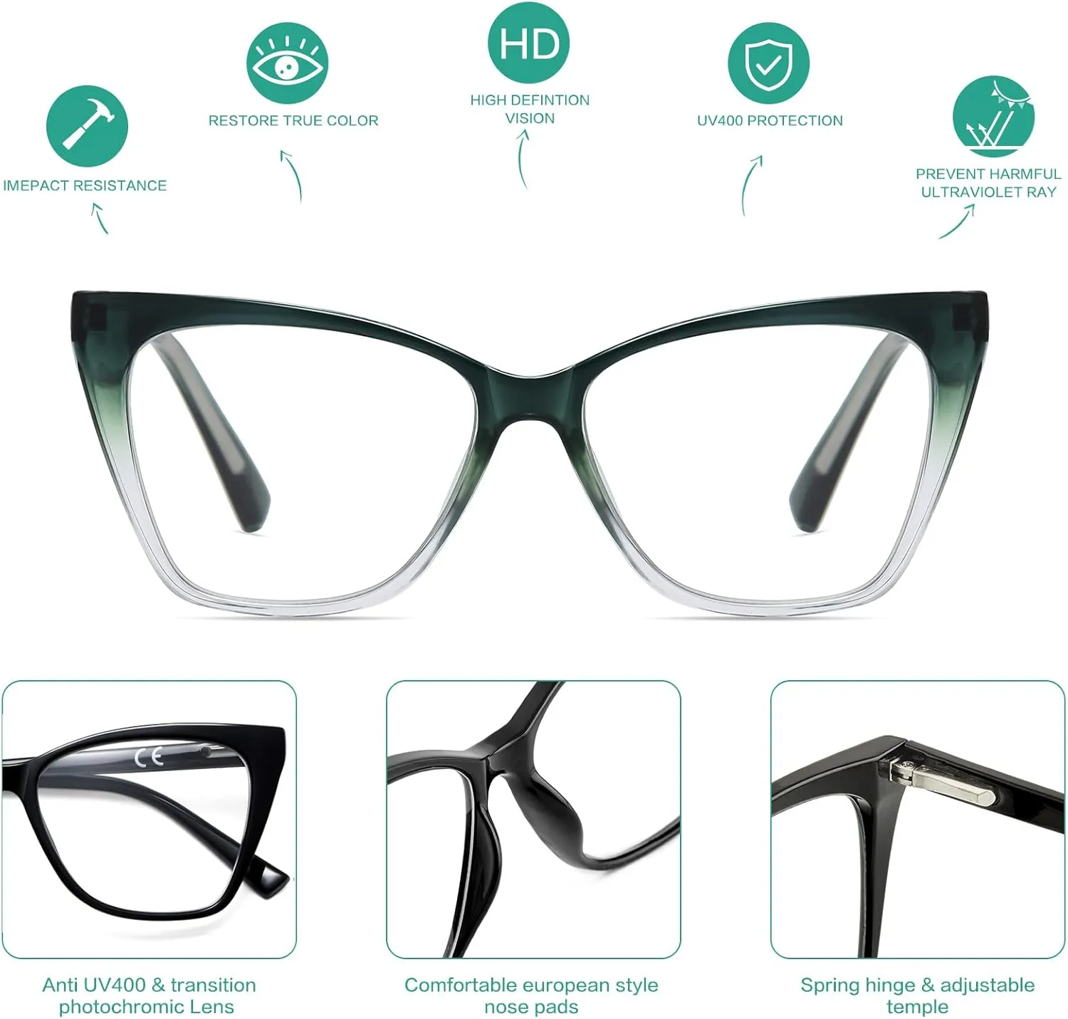 Oversized Reading Glasses Women Cat Eye Photochromic Computer Reader Stylish Ladies Designer Fashion Big Unbreakable Eyewear