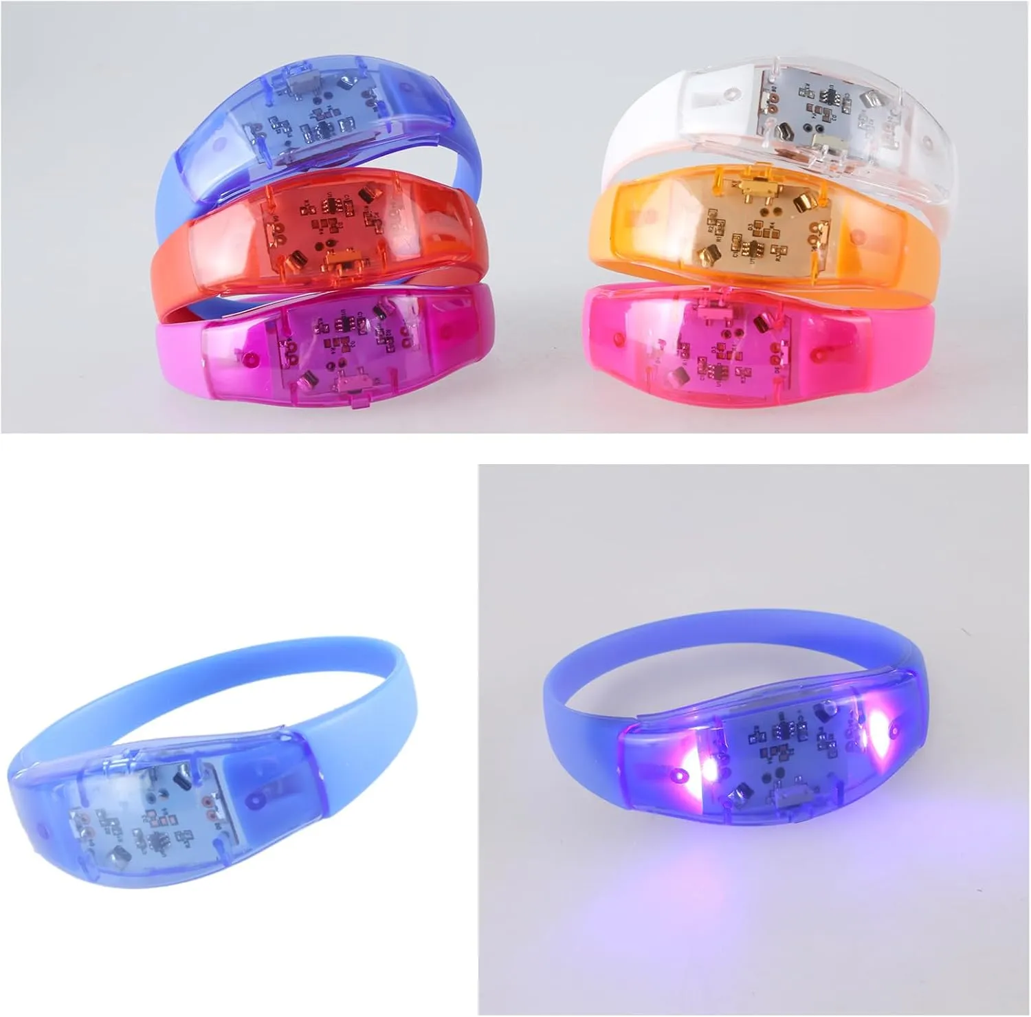 Pack of 10 LED Glow Bracelets for Parties Voice Activated Light Up Wristbands Flashing Light Up Accessory for Kids