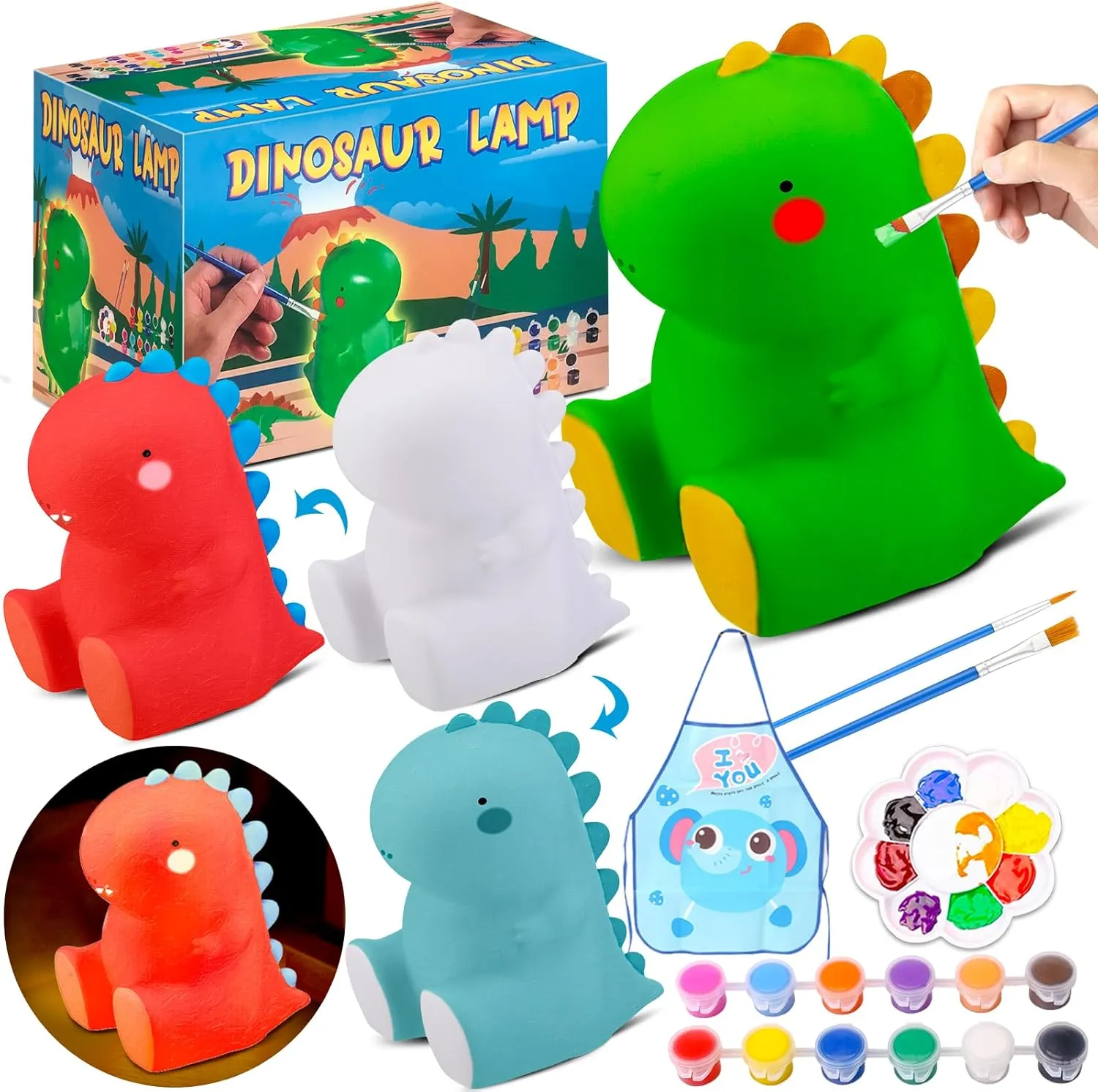 Paint Your Own Dinosaur Night Light Craft Kits, DIY Dino Lamp Art Supplies Arts and Crafts for Kids 8-12, Dinosaur Gifts for Boys Painting Kit, Creative Dinosaur Toys for Kids 4 5 6 7 8-12 Year Old