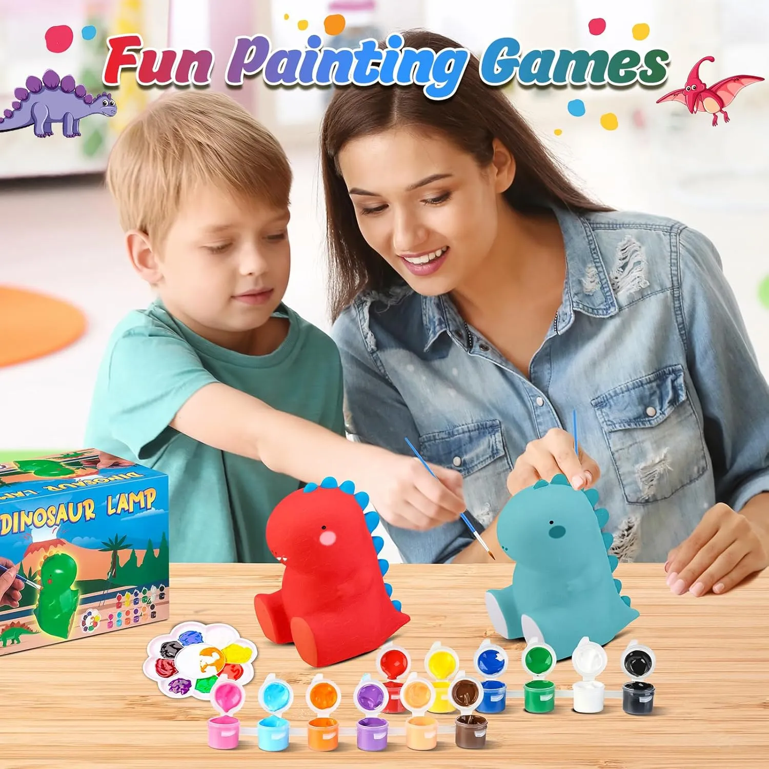 Paint Your Own Dinosaur Night Light Craft Kits, DIY Dino Lamp Art Supplies Arts and Crafts for Kids 8-12, Dinosaur Gifts for Boys Painting Kit, Creative Dinosaur Toys for Kids 4 5 6 7 8-12 Year Old