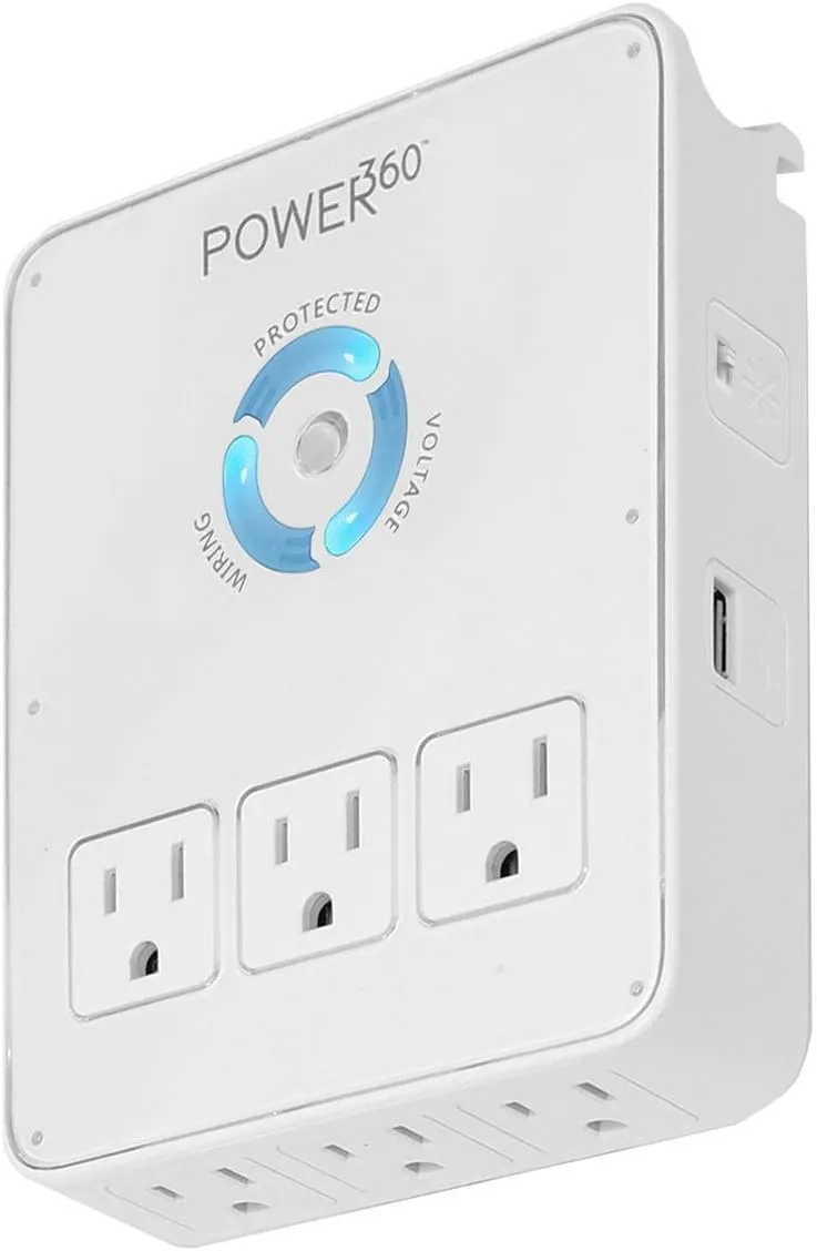 Panamax P360 Dock 6-Outlet Wall Tap/Charging Station, White, 6.8" x 2.9" x 5"