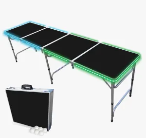 PartyPong 8-Foot Folding Pong Table w/LED Lights & Pong Balls