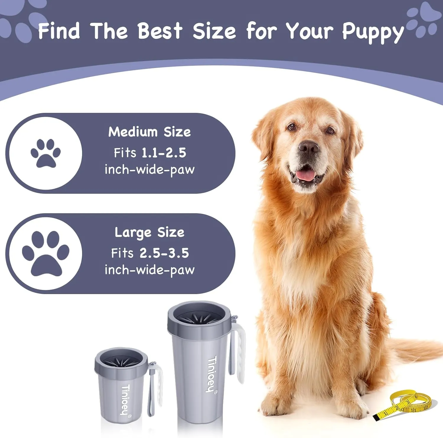 Paw Cleaner with Handle for Large Dogs - Effectively Cleans Muddy Paws and Feet for Dogs & Pets (Gray)