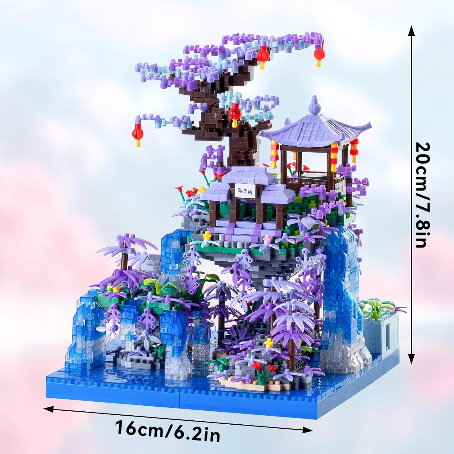 Peach Blossom Pond Building Blocks Set,Building Blocks Set Gifts for Adults and Kids, Micro Bricks Cherry Blossom Tree House Kit with LED Light and Display Box（2500 Pieces）