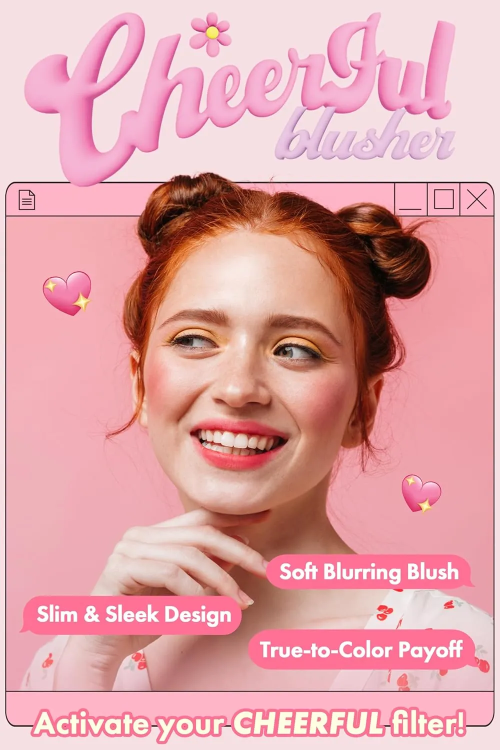 PEACH C Cheerful Blusher | Pure Pink Blush for Cheeks | Korean Makeup Creamy Powder | Fine Pigmented Compact Make Up | 0.14 Oz. (01 Lycheeful)