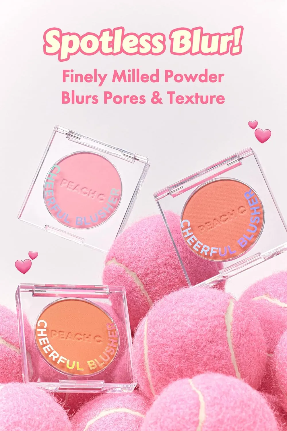 PEACH C Cheerful Blusher | Pure Pink Blush for Cheeks | Korean Makeup Creamy Powder | Fine Pigmented Compact Make Up | 0.14 Oz. (01 Lycheeful)