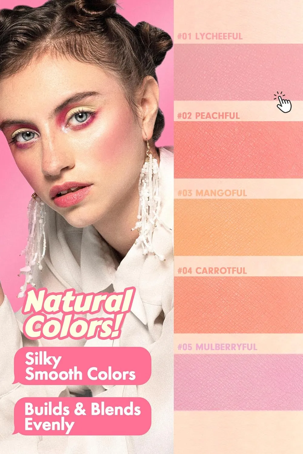 PEACH C Cheerful Blusher | Pure Pink Blush for Cheeks | Korean Makeup Creamy Powder | Fine Pigmented Compact Make Up | 0.14 Oz. (01 Lycheeful)