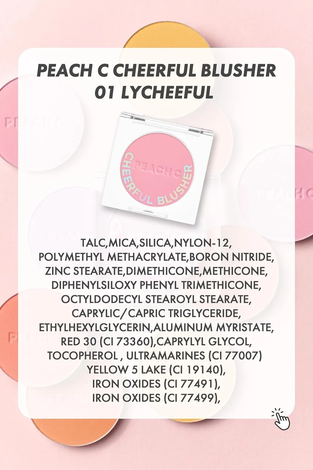 PEACH C Cheerful Blusher | Pure Pink Blush for Cheeks | Korean Makeup Creamy Powder | Fine Pigmented Compact Make Up | 0.14 Oz. (01 Lycheeful)
