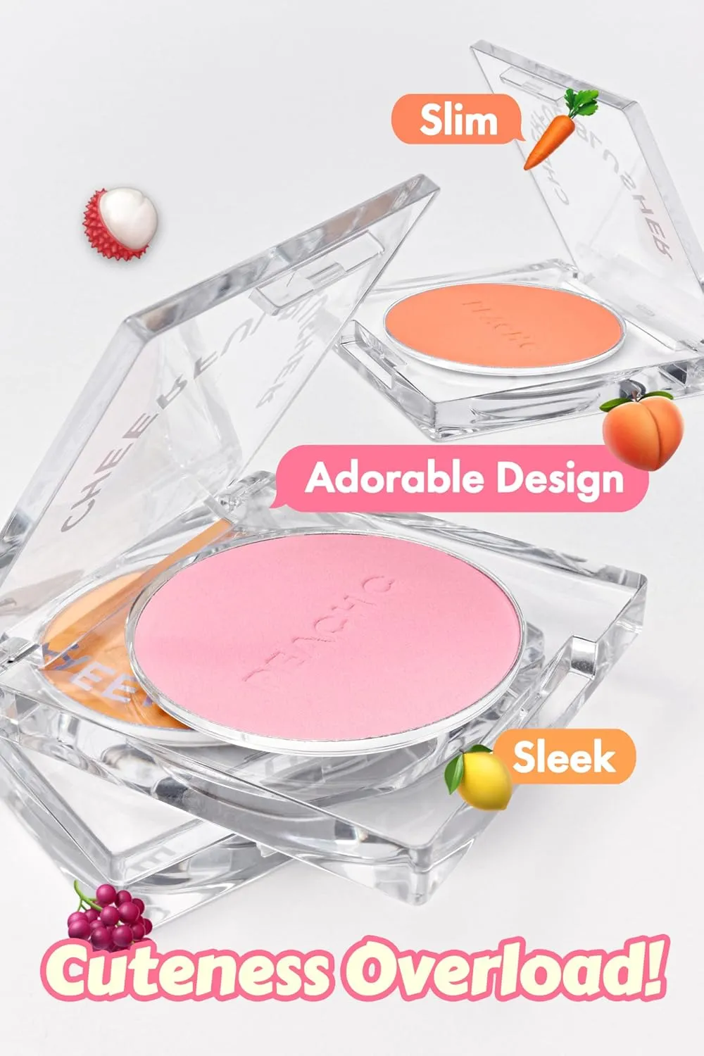 PEACH C Cheerful Blusher | Pure Pink Blush for Cheeks | Korean Makeup Creamy Powder | Fine Pigmented Compact Make Up | 0.14 Oz. (01 Lycheeful)