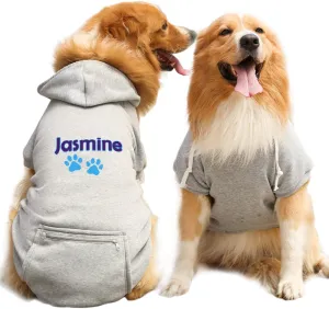 Personalized Passion Dog Hoodie with Embroidered Name and Paws - Stylish Custom Hooded Dog Sweatshirt - Grey Pet Hoodies Winter Pullover with Pockets - Small