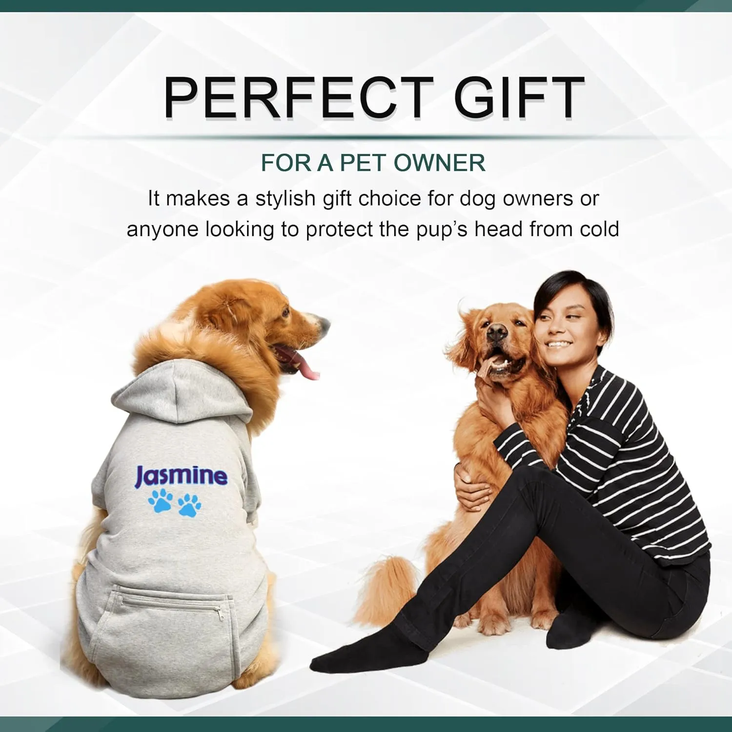 Personalized Passion Dog Hoodie with Embroidered Name and Paws - Stylish Custom Hooded Dog Sweatshirt - Grey Pet Hoodies Winter Pullover with Pockets - Small