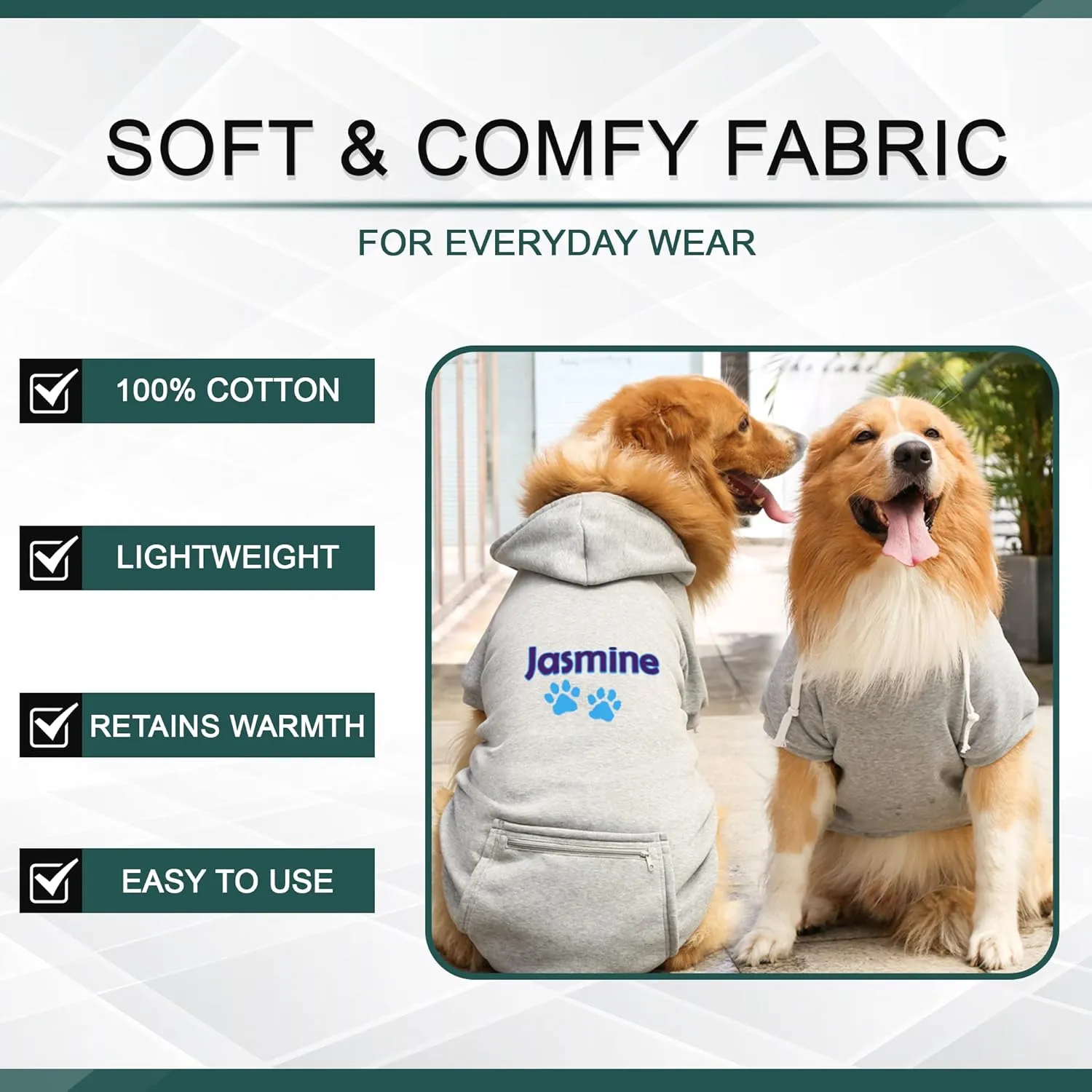 Personalized Passion Dog Hoodie with Embroidered Name and Paws - Stylish Custom Hooded Dog Sweatshirt - Grey Pet Hoodies Winter Pullover with Pockets - Small