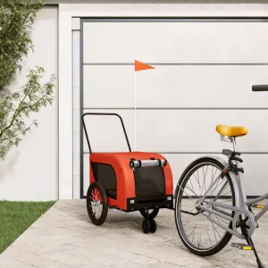 Pet Bike Trailer for Comfort and Safety During Adventures, Sturdy Iron Frame, Fabric Design, Orange and Black