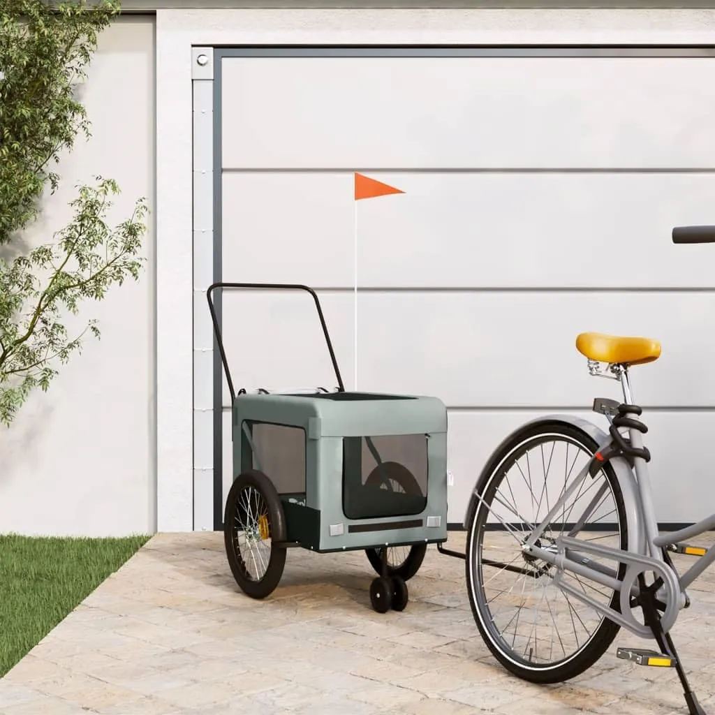 Pet Bike Trailer with Iron Frame and PVC Cover for Small Pets, Convenient and Comfortable Design, Gray and Black