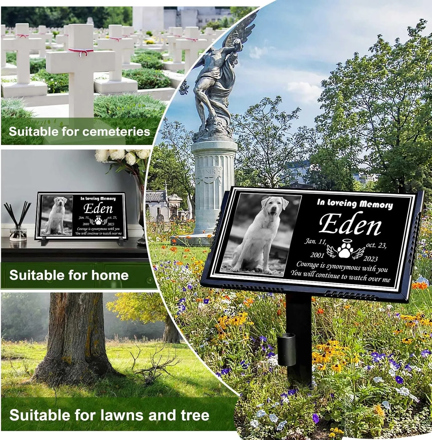 Pet Memorial Stone for Dogs & Cats - Personalized Black Granite Dog Headstone Plaques for Outdoor Engraved Cat Grave Markers with Photo, Animal Memorial Garden Memory Stones Tombstone (Big Pet)