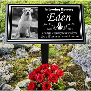 Pet Memorial Stone for Dogs & Cats - Personalized Black Granite Dog Headstone Plaques for Outdoor Engraved Cat Grave Markers with Photo, Animal Memorial Garden Memory Stones Tombstone (Big Pet)