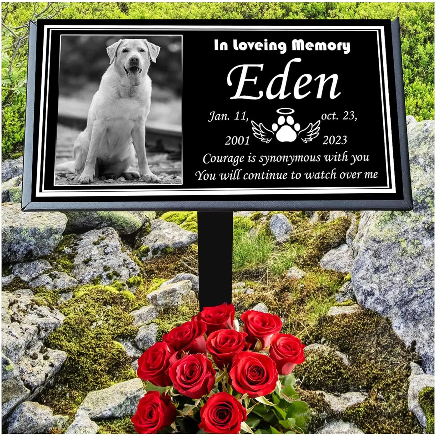 Pet Memorial Stone for Dogs & Cats - Personalized Black Granite Dog Headstone Plaques for Outdoor Engraved Cat Grave Markers with Photo, Animal Memorial Garden Memory Stones Tombstone (Big Pet)