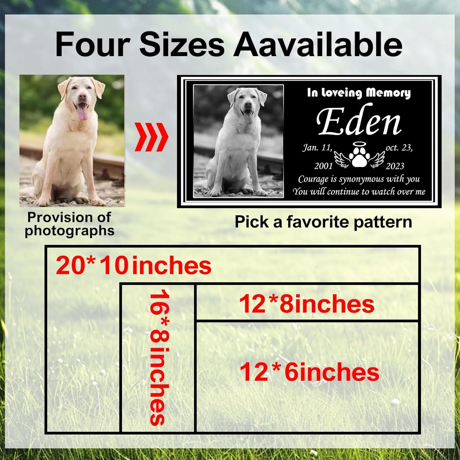 Pet Memorial Stone for Dogs & Cats - Personalized Black Granite Dog Headstone Plaques for Outdoor Engraved Cat Grave Markers with Photo, Animal Memorial Garden Memory Stones Tombstone (Big Pet)