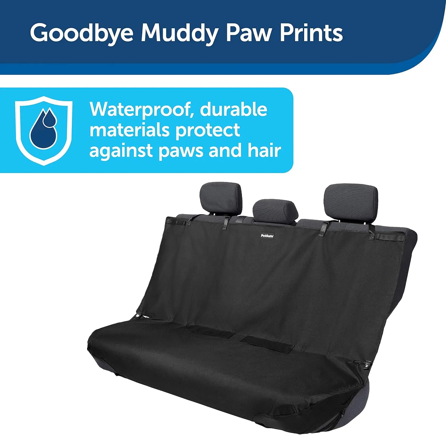 PetSafe Happy Ride Bench Seat Cover - Fits Cars, Trucks, Minivans and SUVs - Waterproof Area Protection - Durable Vehicle Seat Protector - Black