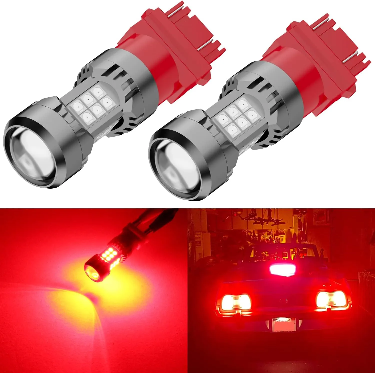 PHINLION 3157 LED Bulb Red, Super Bright 3030 30-SMD 3056 3057 4157 3047 4057 3457 LED Brake Tail Stop Turn Signal Blinker Lights Replacement for Car, Truck, Motorcycle