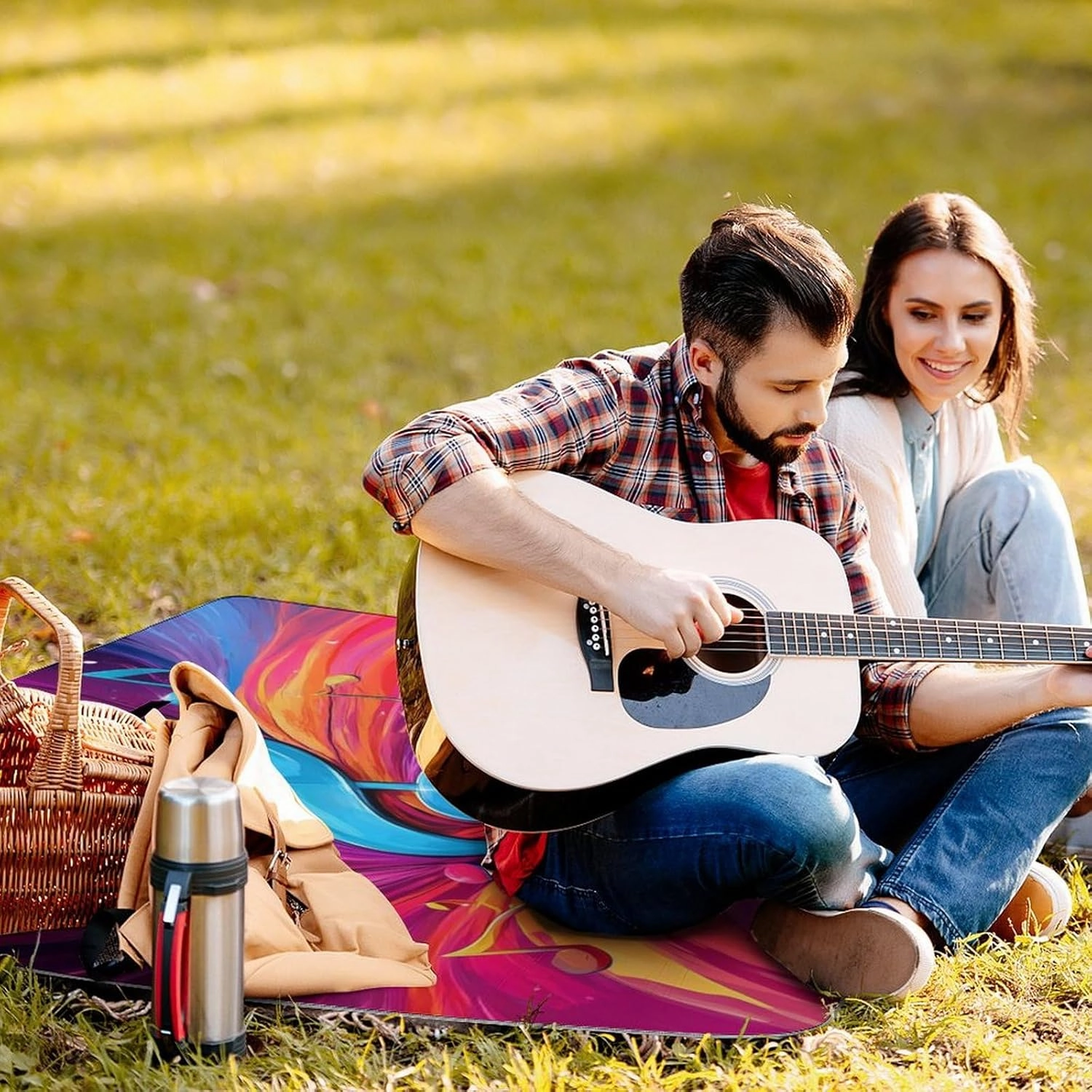 Picnic Outdoor Foldable Abstract Music Notes Art Blanket, Waterproof Camping Mat for Beach, Grass Lawn, Park, Travel