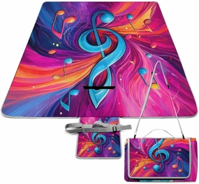 Picnic Outdoor Foldable Abstract Music Notes Art Blanket, Waterproof Camping Mat for Beach, Grass Lawn, Park, Travel