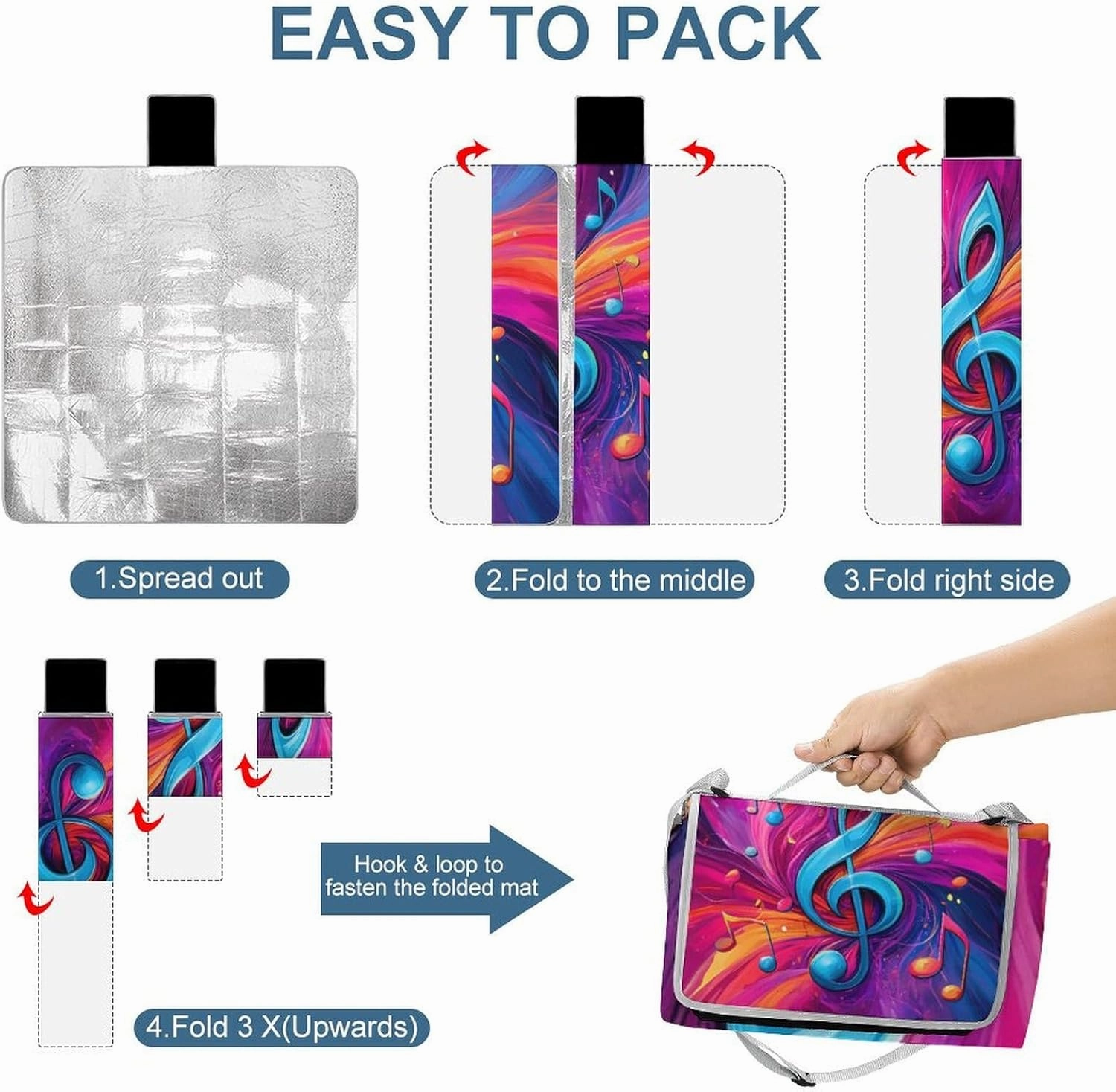Picnic Outdoor Foldable Abstract Music Notes Art Blanket, Waterproof Camping Mat for Beach, Grass Lawn, Park, Travel