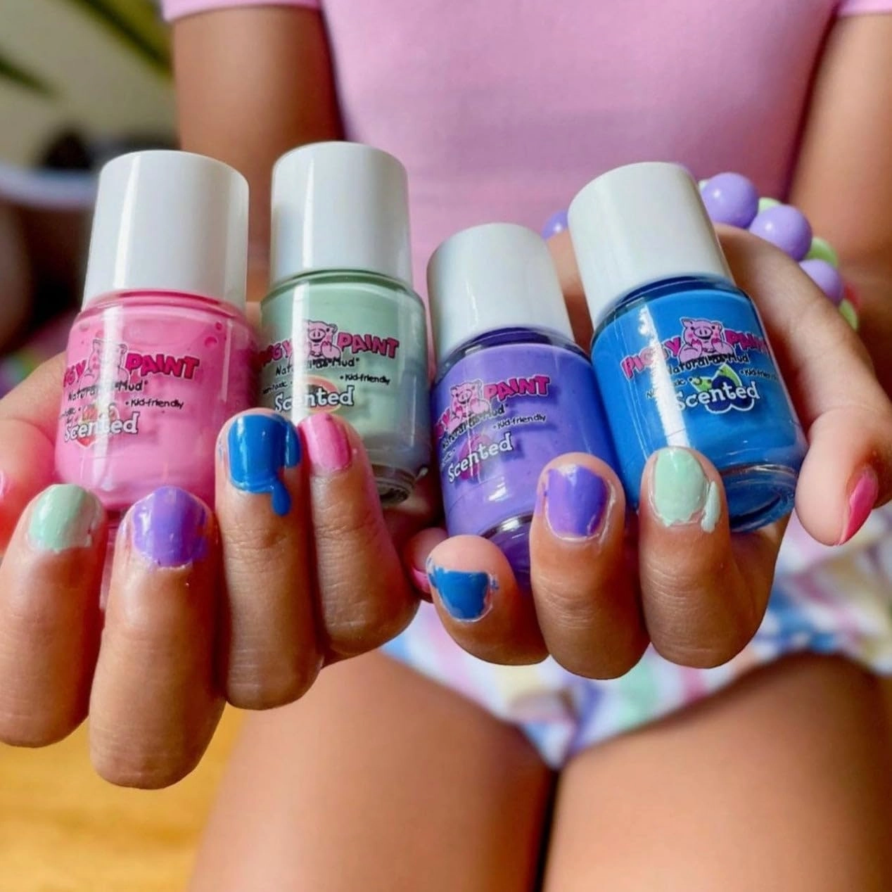 Piggy Paint | 100% Non-Toxic Girls Nail Polish | Safe, Cruelty-free, Vegan, & Scented for Kids | Scented Fruit Fairy (4 Pack Kit)