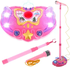 Pink Karaoke Machine for Kids Music Player with Microphone, Girls Ages 3 and Up