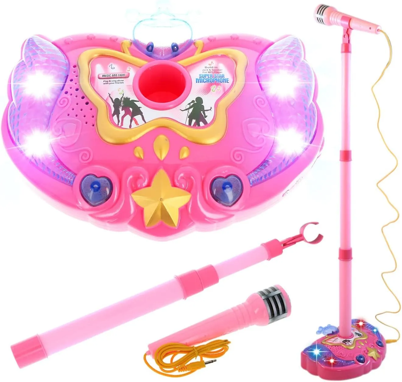 Pink Karaoke Machine for Kids Music Player with Microphone, Girls Ages 3 and Up