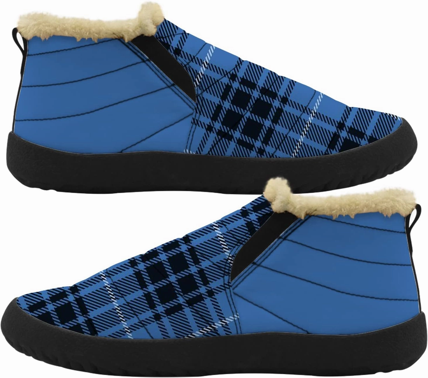 Plaid Buffalo Snow Boots for Men Women Winter Shoes Low Top Fashion Sneakers Slip on Ankle Booties Valentines Day Gifts